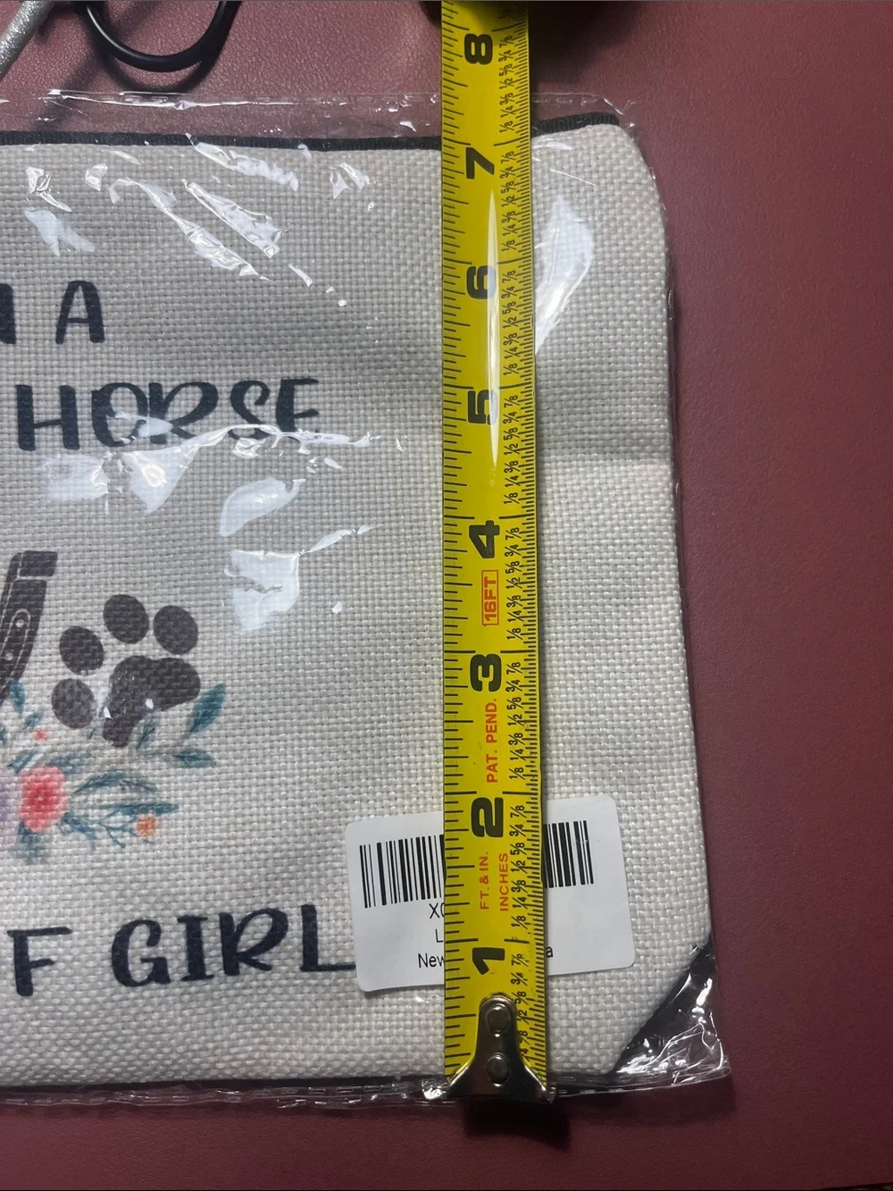 Beige Canvas Cosmetic Bag - Cute Paw & Horseshoe Design